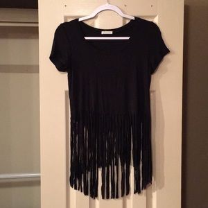 Short Sleeve Black Tassle Top